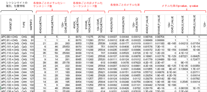 メチル化率をまとめたリスト