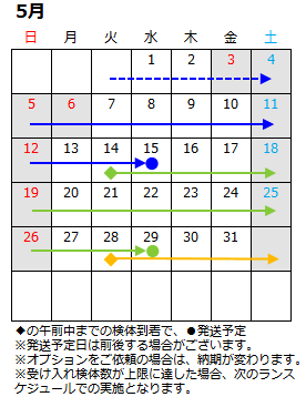 短納期カレンダー2024年5月