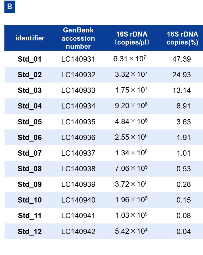 12種類の16S rRNA配列を異なるコピー数で混合